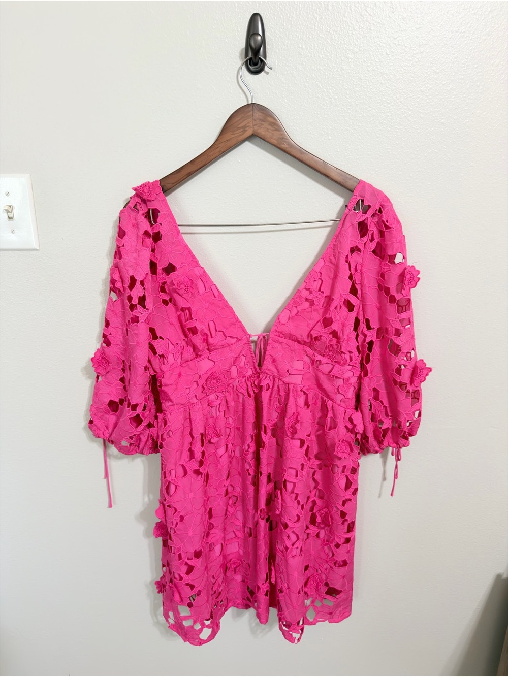 Storia Hot Pink Crochet Lace Mini Dress